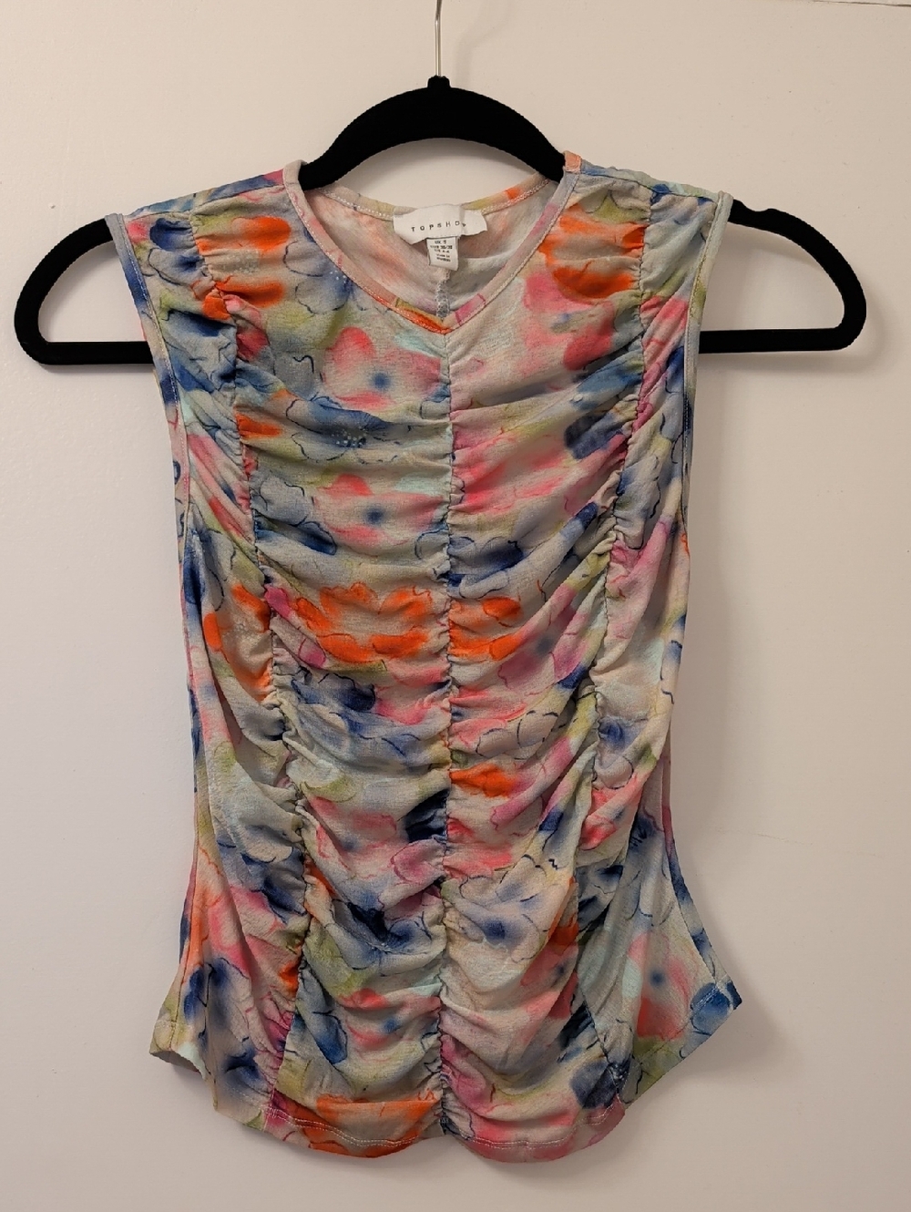 Topshop Neon Floral Print Ruched Tank Top Size UK S US 4-6